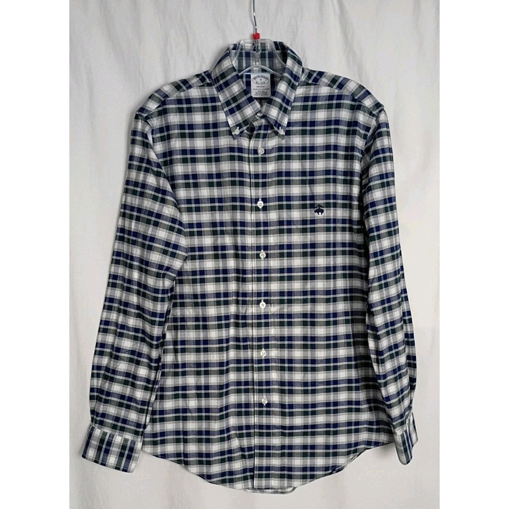 Brooks Brothers Regent Shirt Mens Size M Blue Green Plaid Non-Iron Supima